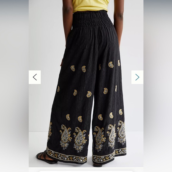 Anthropologie embroidered Smocked Wide-Leg Pants - Picture 7 of 8